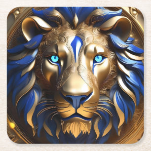 Porta-copo De Papel Quadrado Azul De Sapphire E Leão Dourado,