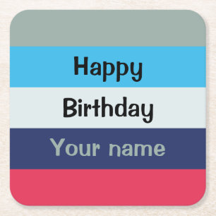 Porta-copo De Papel Quadrado Azul E Borgonha Feliz Aniversário