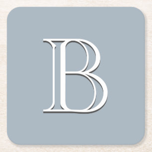 Porta-copo De Papel Quadrado Azul e Branco Moles Iniciais Monogramados Personal