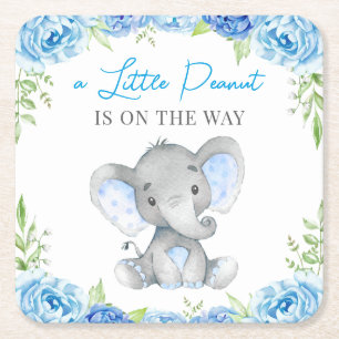 Porta-copo De Papel Quadrado Azul Elefante, Chá de Bebê-Rapaz, Sprinkle Anivers