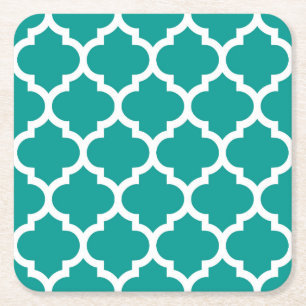 Porta-copo De Papel Quadrado Azul Escuro Branco Padrão Quatrefoil Marroquino #5