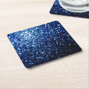 Porta-copo De Papel Quadrado Azul escuro profundo brilhante falso brilho faísca
