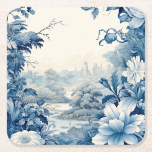 Porta-copo De Papel Quadrado Azul floral francês