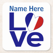 Azul Francês Coração Bandeira Personalizada LOVE