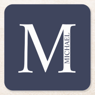 Porta-copo De Papel Quadrado Azul Marinho Personalizado Monograma e Nome