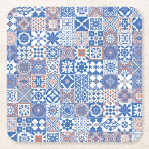 Porta-copo De Papel Quadrado Azul marroquino do azulejo, marrom
