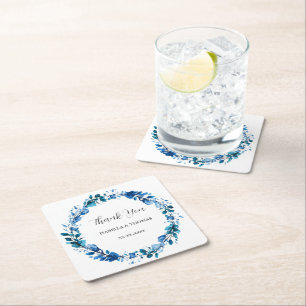 Porta-copo De Papel Quadrado Azul Vintage e Porcelana Branca Floral Botânica 