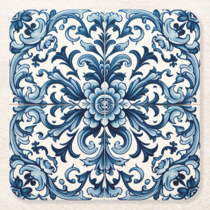 Porta-copo De Papel Quadrado Azulejo azul português