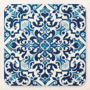 Porta-copo De Papel Quadrado Azulejo azul português