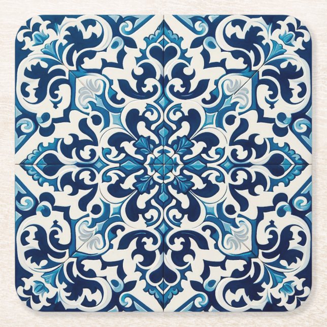 Porta-copo De Papel Quadrado Azulejo azul português (Frente)