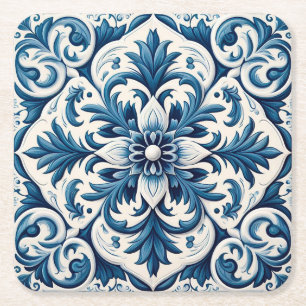 Porta-copo De Papel Quadrado Azulejo azul português