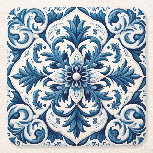 Porta-copo De Papel Quadrado Azulejo azul português (Frente)