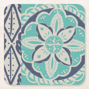 Porta-copo De Papel Quadrado Azulejo Batik Azul IV