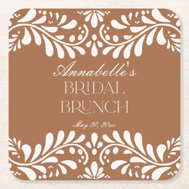 Porta-copo De Papel Quadrado Azulejo Clay Talavera Espanhola Brunch de Noivado  (Frente)