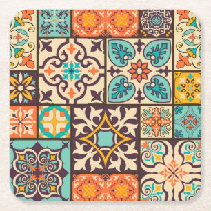 Porta-copo De Papel Quadrado Azulejo Colorido de Patchwork Islam Motifs