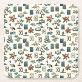 Porta-copo De Papel Quadrado Azulejo de Mahjong em Estilo Chinesice Vintage