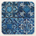 Porta-copo De Papel Quadrado Azulejo de mosaico marinho azul. padrão abstrato f<br><div class="desc">Porta copos de papel do azulejo do mosaico de vintagem do marinho azul. padrão azulejo cerâmico abstrato floral em espanhol ou marroquino.</div>