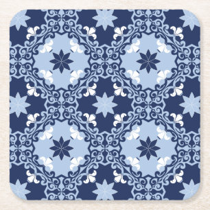 Porta-copo De Papel Quadrado Azulejo decorativo azul ornamental marroquina