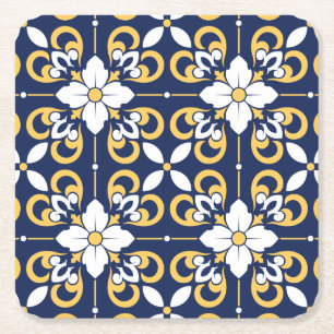 Porta-copo De Papel Quadrado Azulejo decorativo geométrico de ouro azul marroqu