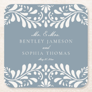 Porta-copo De Papel Quadrado Azulejo Dusty Blue Talavera Casamento Fiesta em Es