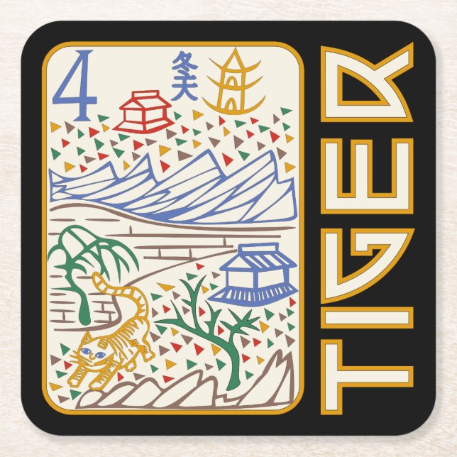 Porta-copo De Papel Quadrado Azulejo Mah Jongg Tiger (Frente)