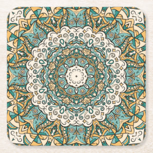 Porta-copo De Papel Quadrado Azulejo Mehndi Colorido Tracery Perfeito