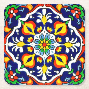 Porta-copo De Papel Quadrado Azulejo mexicano Talavera Terracotta nº 3