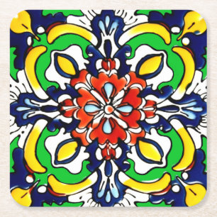 Porta-copo De Papel Quadrado Azulejo mexicano Talavera Terracotta nº 7