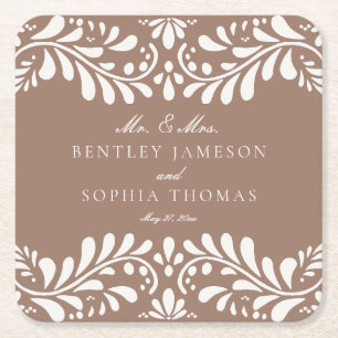 Porta-copo De Papel Quadrado Azulejo Mocha Brown Talavera Casamento Fiesta em E