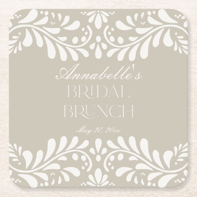 Porta-copo De Papel Quadrado Azulejo Talavera Bege Café da Manhã de Noiva Fiest (Frente)