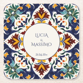 Porta-copo De Papel Quadrado Azulejo Talavera - favores azuis do casamento medi