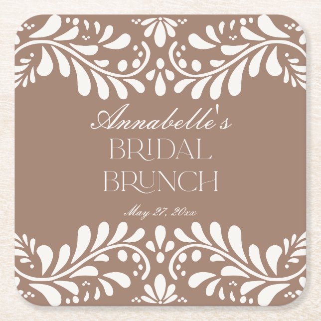 Porta-copo De Papel Quadrado Azulejo Talavera Marrom Mocha Festa de Brunch de N (Frente)