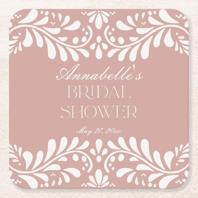 Porta-copo De Papel Quadrado Azulejo Talavera Rosa Festa Espanhola Chá de Noiva (Frente)