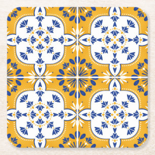 Porta-copo De Papel Quadrado Azulejos Azulejo português Mostarda branca Amarelo