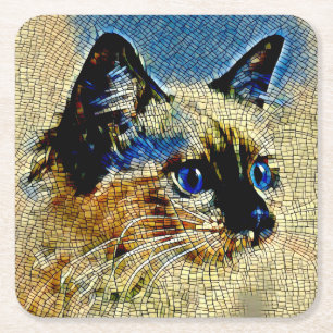 Porta-copo De Papel Quadrado Azulejos de mosaico de gato com olhos azuis