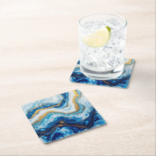 Porta-copo De Papel Quadrado Azulejos Decorativos de Arte Líquida Elegante - Az