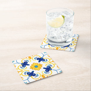 Porta-copo De Papel Quadrado Azulejos do Mediterrâneo, majolica, estilo Sicilia