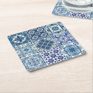 Porta-copo De Papel Quadrado Azulejos do Mediterrâneo, Portugal, Azulejo, Majol