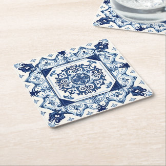Porta-copo De Papel Quadrado Azulejos do Mediterrâneo, Portugal, Azulejo, Majol