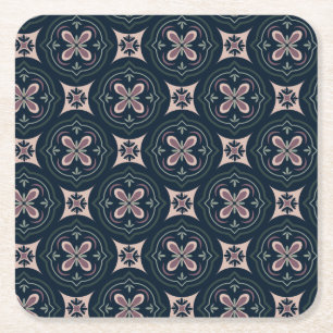 Porta-copo De Papel Quadrado Azulejos Florais Geométricos Terrosos