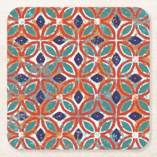 Porta-copo De Papel Quadrado Azulejos geométricos: origem étnica vintage.