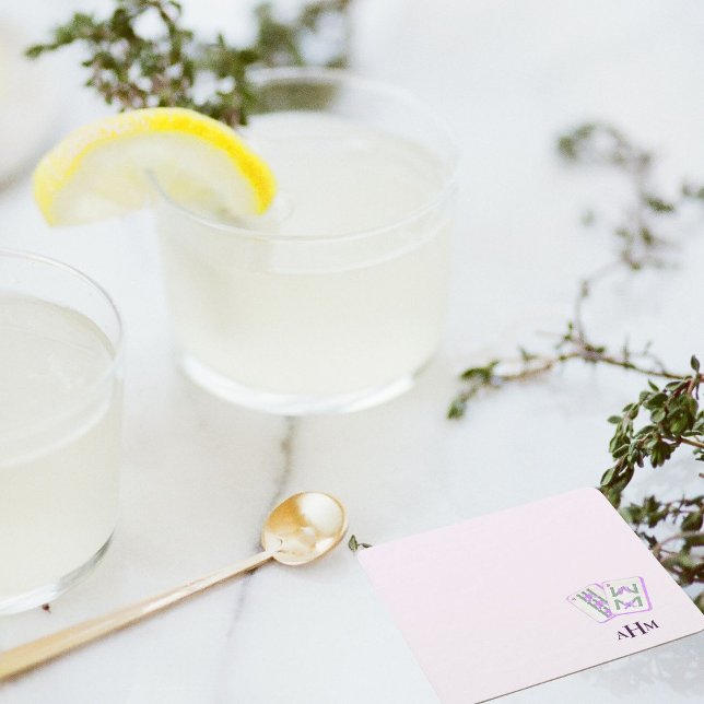 Porta-copo De Papel Quadrado Azulejos Mahjong Lavanda Monograma (Criador carregado)