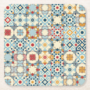 Porta-copo De Papel Quadrado Azulejos marroquinos, um padrão perfeito e colorid