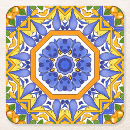 Porta-copo De Papel Quadrado Azulejos mediterrânicos, majolica, Siciliana,
