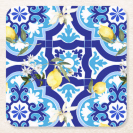 Porta-copo De Papel Quadrado Azulejos mediterrânicos, mosaico, limão,