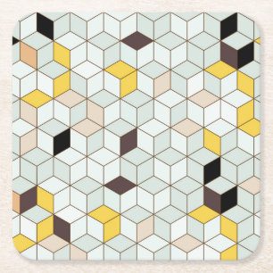 Porta-copo De Papel Quadrado Azulejos, padrão branco preto geométrico.