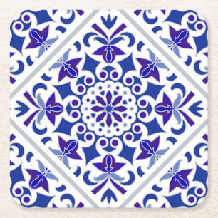 Porta-copo De Papel Quadrado azulejos portugueses de azul e branco do Indigo Az