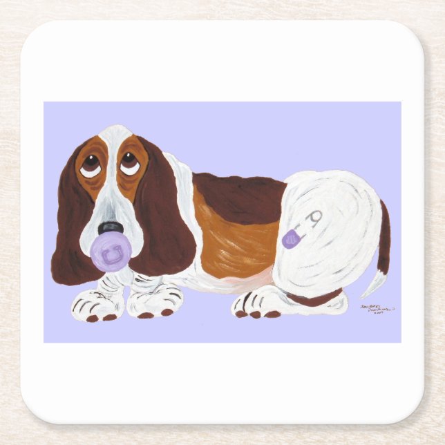 Porta-copo De Papel Quadrado Baby Basset Hound (Frente)