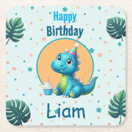 Porta-copo De Papel Quadrado Baby Dino Birthday Coaster