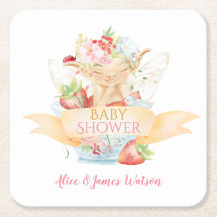 Porta-copo De Papel Quadrado Baby Fairy Delicate Girly Chá de fraldas